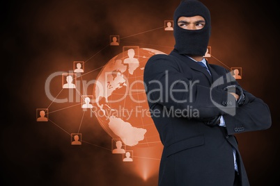 Hacker standing in front of orange planet