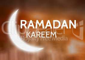 3d White Ramadan graphic against orange blurry background