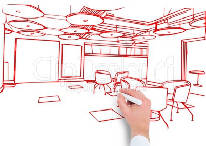hand drawing office red lines