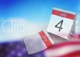 3D July calendar against american flag