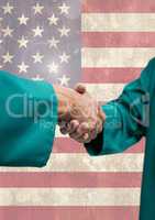 Handshake against american flag background