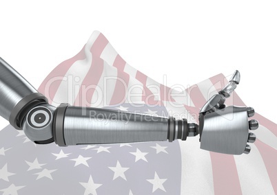 Robot with thumb up against american flag