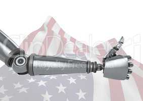 Robot with thumb up against american flag