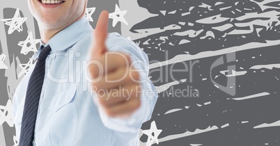 Business man mid section giving thumbs up against grey hand drawn american flag