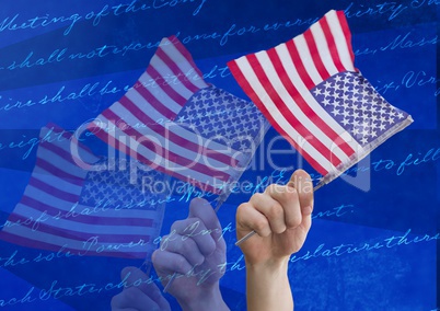 Hands holding american flags