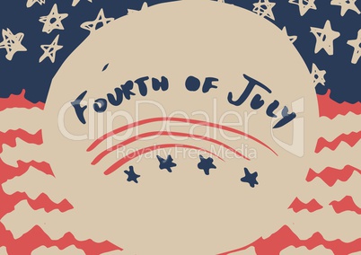 Fourth of July graphic against hand drawn american flag