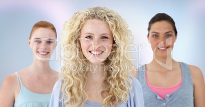 College students against purple abstract background