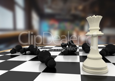 3d Chess pieces against blurry room