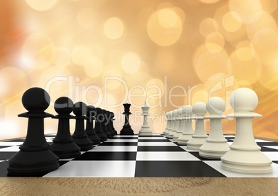 3d Chess pieces against orange bokeh
