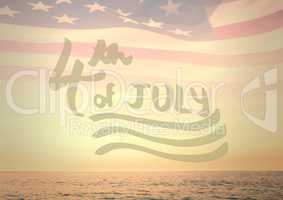 3d Cream fourth of July graphic against horizon and american flag