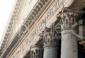 close up of the Pantheon pediment with latin inscription