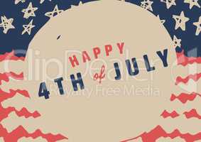 Slanted fourth of July graphic against hand drawn american flag