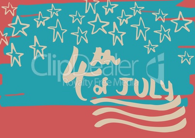 Cream fourth of July graphic against hand drawn star pattern and red background