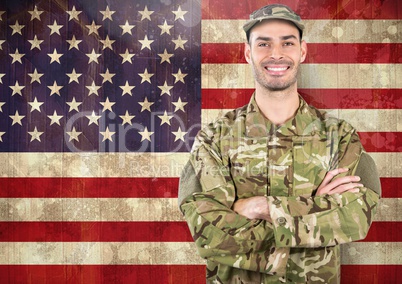 Smiling 3d soldier against american flag