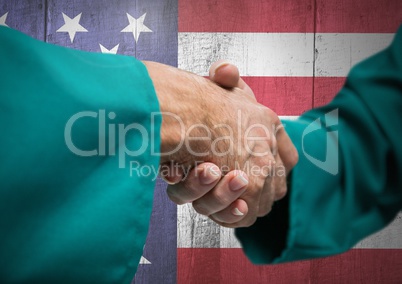3d Handshake for independence day against american flag background
