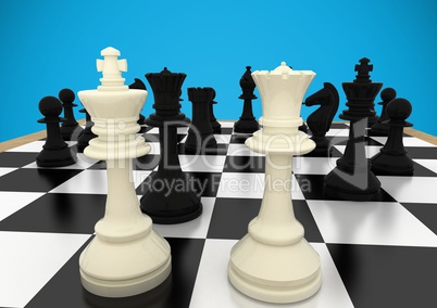 3d Chess pieces against blue background