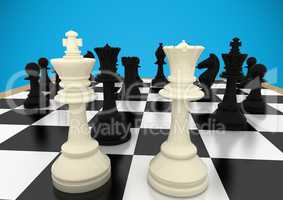 3d Chess pieces against blue background
