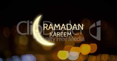 Yellow Ramadan graphic against night bokeh