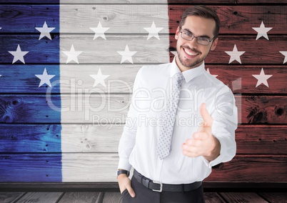 Business Man shaking his hand against french flag