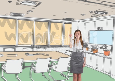 business young woman 3D drawing office lines