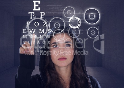 3d Woman hacker touching a digital screen