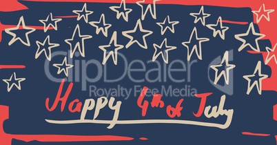 Cream and red fourth of July graphic against hand drawn star pattern and red background