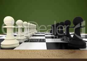 3d Chess pieces against green background