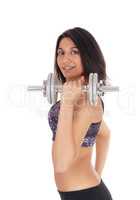 Beautiful woman with dumbbell.