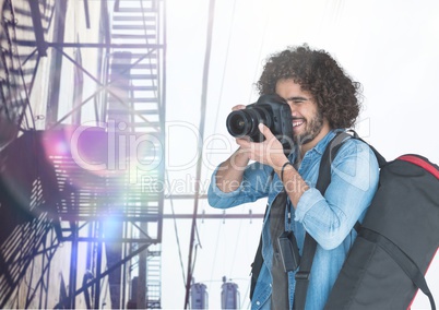 Photographer taking picture against outdoor stairs