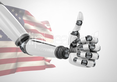 Robot with thumbs up  against american flag