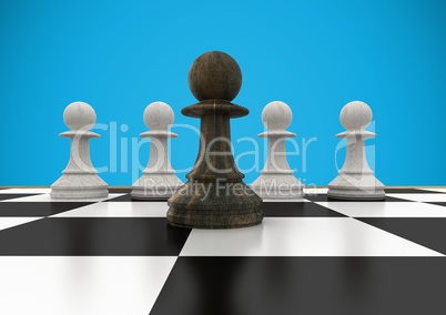 3D Chess pieces against blue background