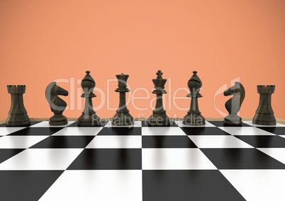 3D Chess pieces against orange background