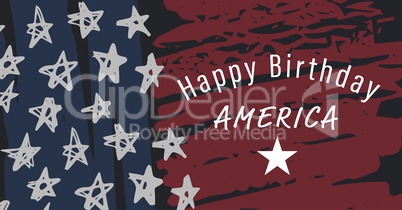 White fourth of July graphic against hand drawn american flag