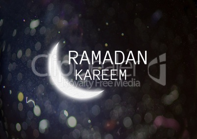 White ramadan graphic against black bokeh