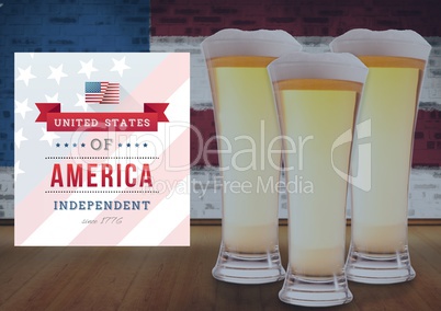 beers on a table against 3D american flag