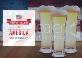 beers on a table against 3D american flag