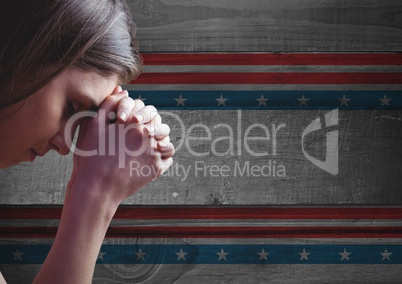 Thinking woman against american flag background