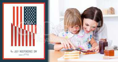 Family Independence Day with USA flag