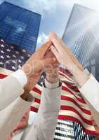 Businessmen raising hands up for independence day