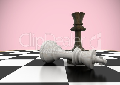 3D Chess pieces against pink background