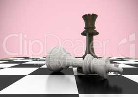 3D Chess pieces against pink background