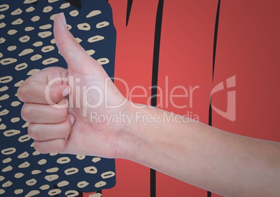 Hand giving thumbs up against hand drawn american flag