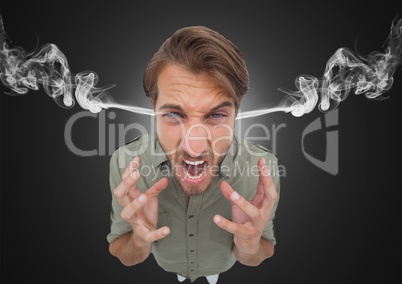 anger young man with 3d steam on ears