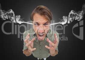 anger young man with 3d steam on ears