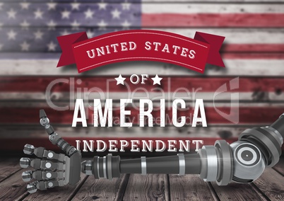 Robot with thumbs up against american flag for Independence day