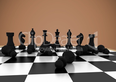 3d Chess pieces against brown background