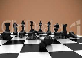 3d Chess pieces against brown background