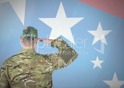 Back view of a soldier in front of american flag
