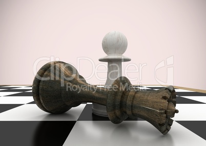 3D Chess pieces against pink background