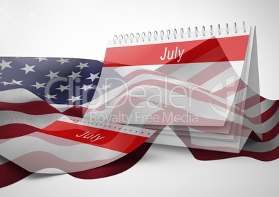 July calendar against american flag